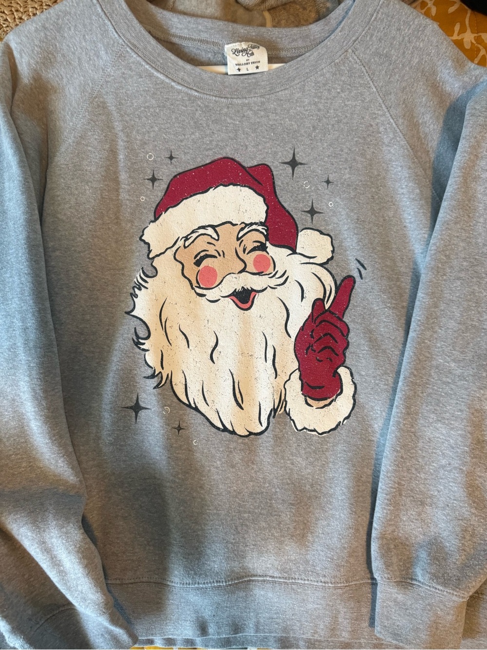 Living Fully Mallory Erin Vintage Santa Graphic Gray Sweatshirt